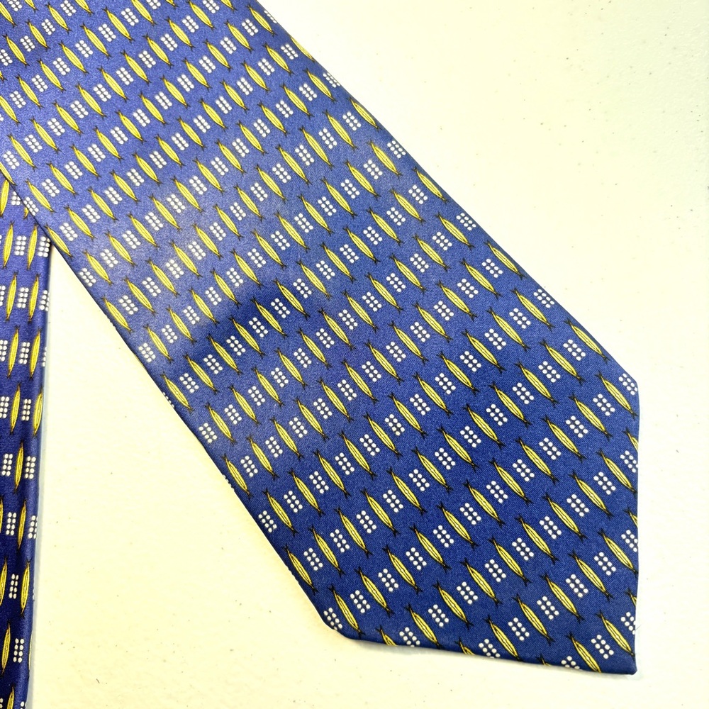 COMO HOUSE Mens Silk Necktie Italian Designer Blue/Yellow Geometric 60”